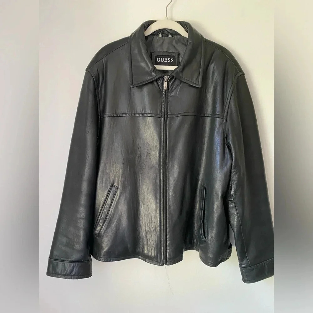 Vintage Guess Leather Jacket Men’s XL Distressed